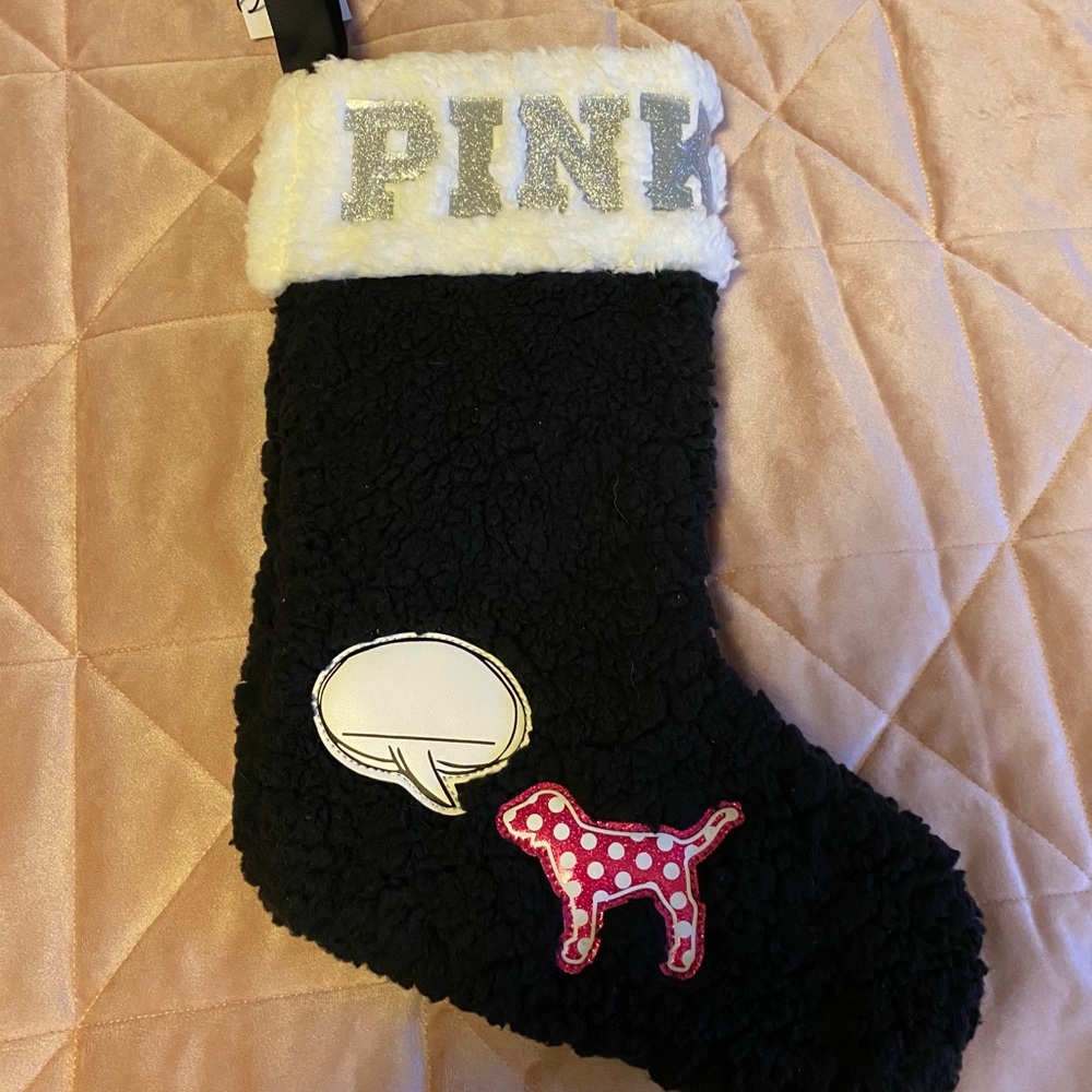 NWT pink VS Christmas stocking sparkle dog glitter